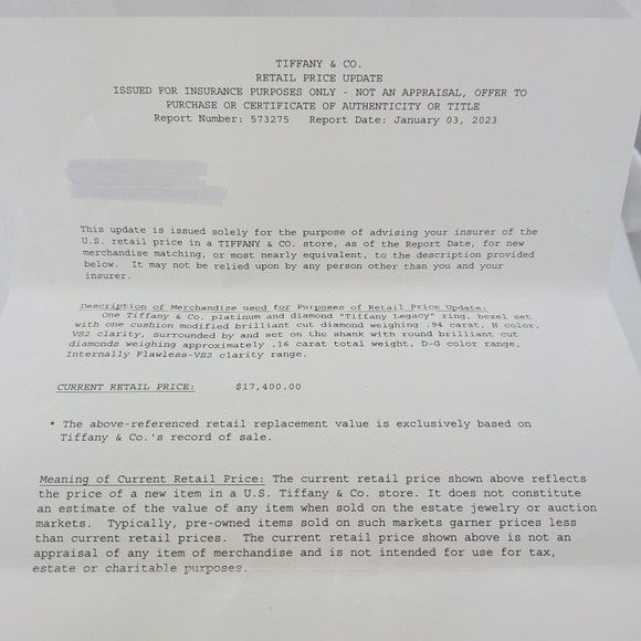 Tiffany & Co Legacy Platinum Cushion Cut Diamond Halo Engagement Ring #13794 - Picture 13 of 13